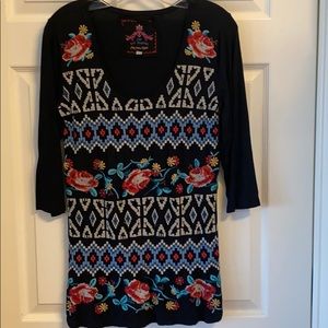 Johnny Was black knit embroidered tunic.